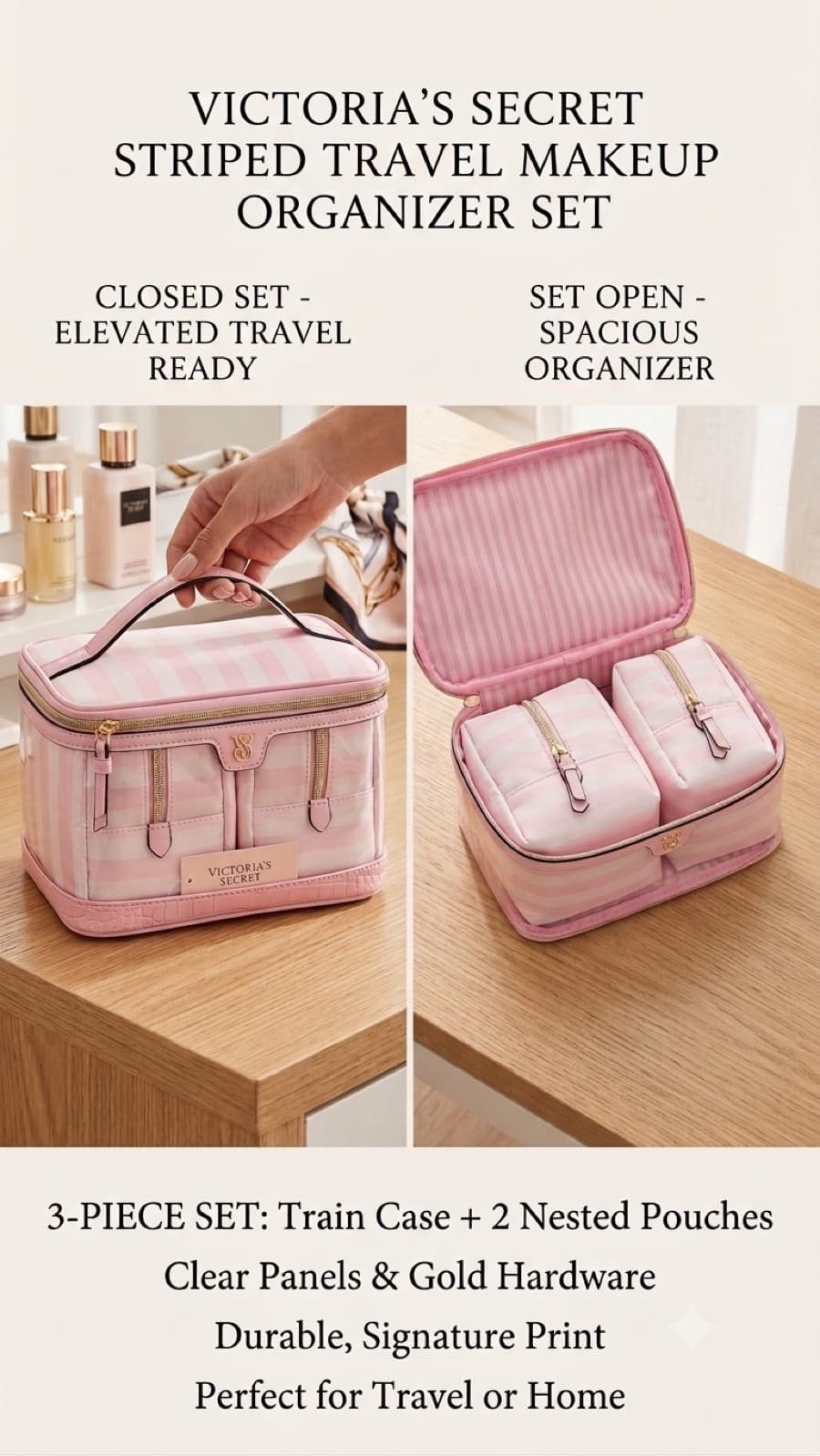 Original 💗Victoria's Secret Striped Organizer Set - image 1