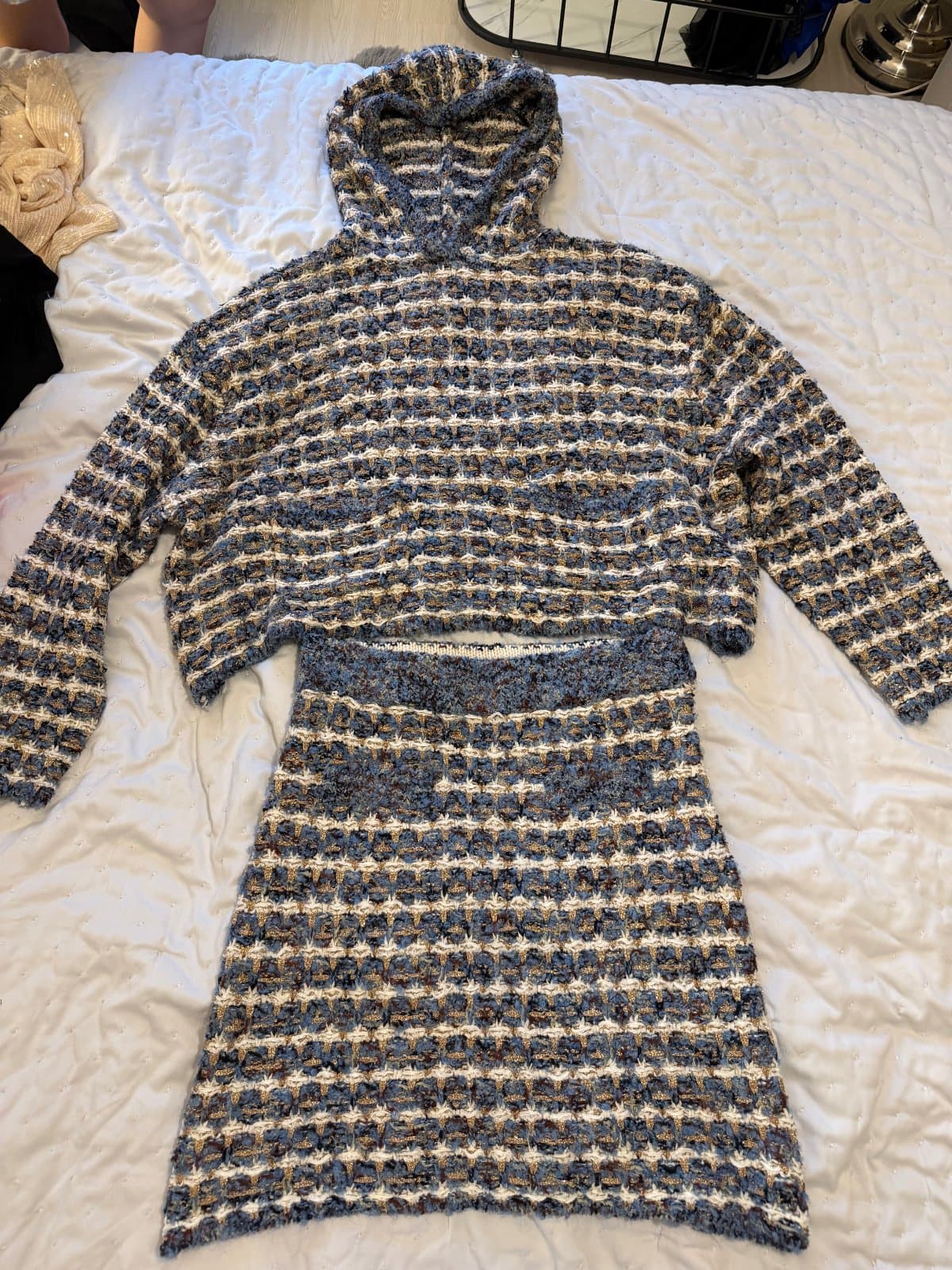 Zara Blue & Gold Textured Knit Co-Ord – Hoodie & Midi Skirt ✨💙 - image 1