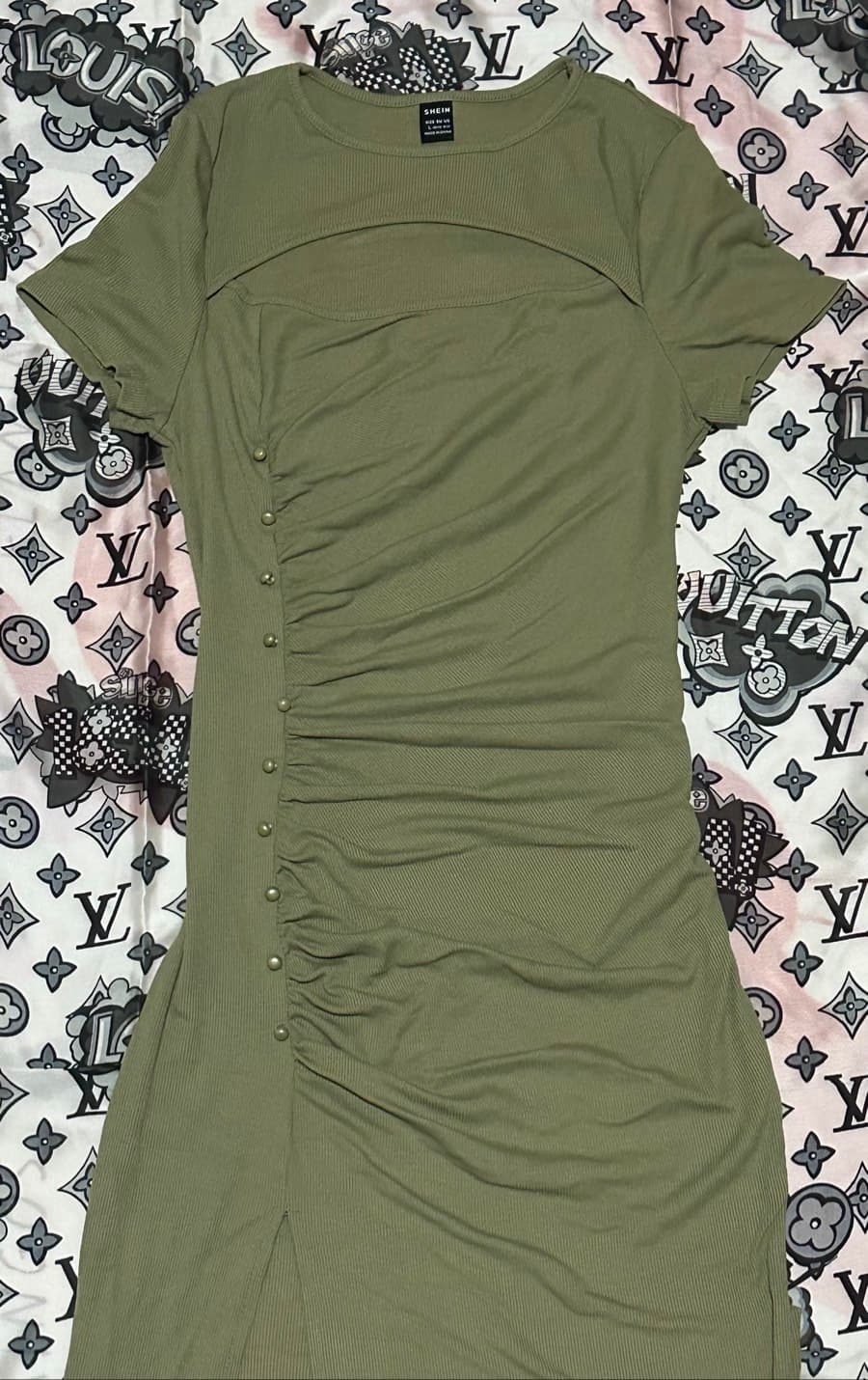 SHEIN Ribbed Ruched Midi Dress - image 1