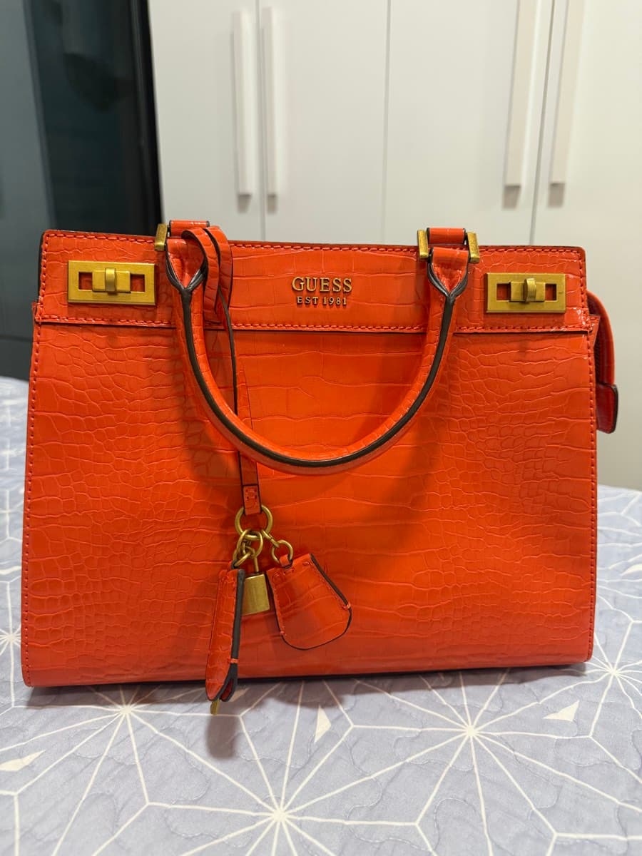 Guess Croc-Embossed Satchel Bag