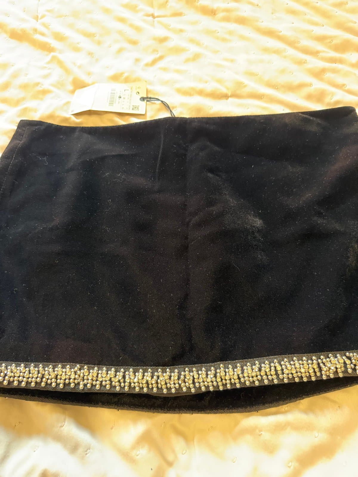 ZARA black velvet mini skirt with embellished beaded hem detailing. - image 1