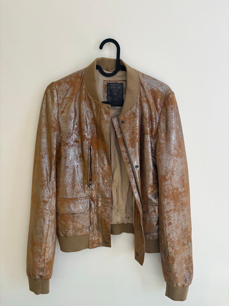 Guess Metallic Bronze Leather Jacket