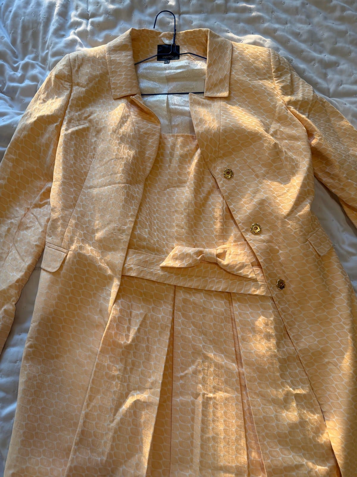 IPEKYOL patterned dress with matching jacket-style overlay Peach color - image 1