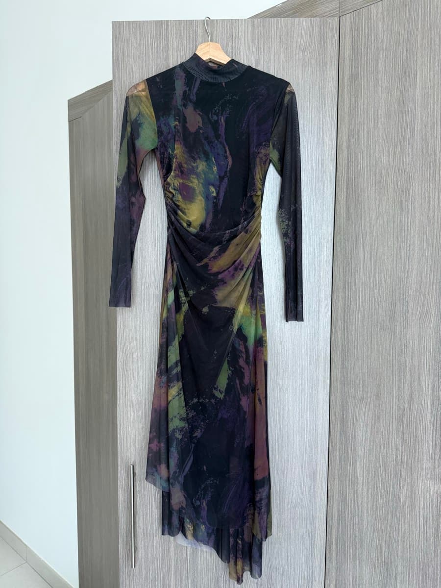 Zara NEW Abstract Print Mesh Midi Dress