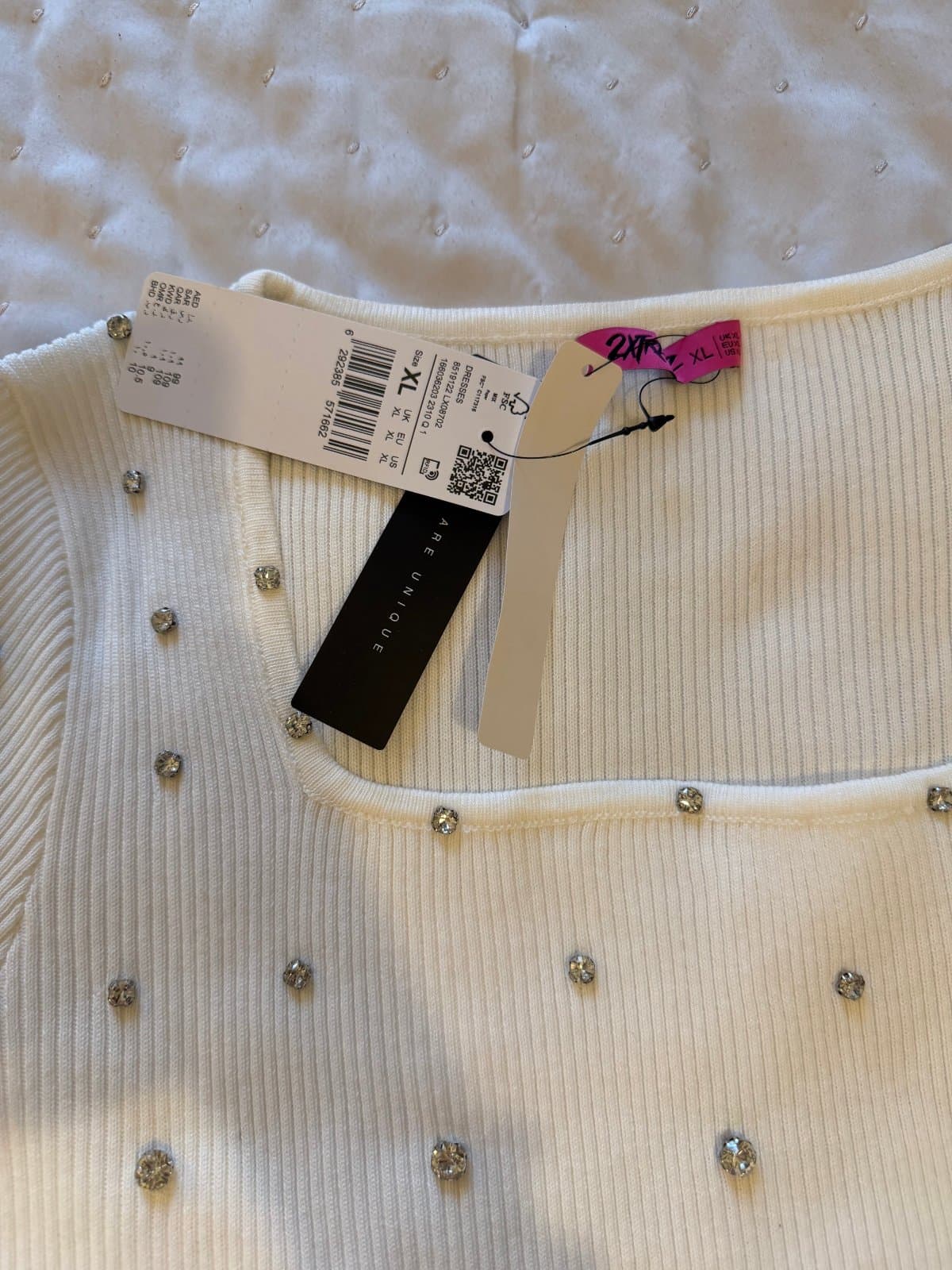 White Ribbed Embellished Bodycon Dress – Size XL – Brand New with Tags - image 1