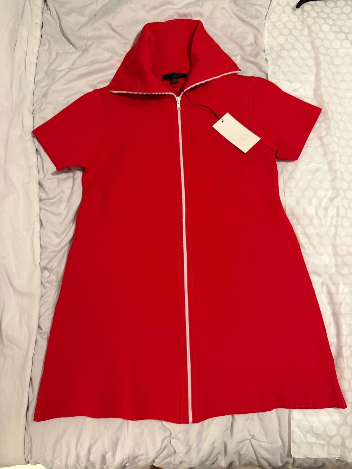 Zara Red Short-Sleeve Zip-Up Mini Dress – New With Tags - image 1