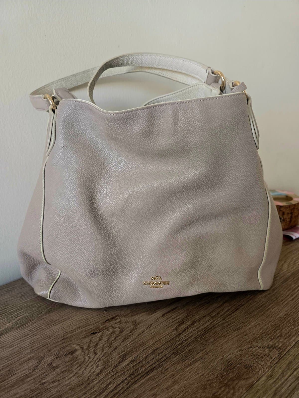 Coach Edie 31 Pebbled Leather Shoulder Bag - Light Greige / Birch Grey