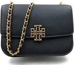 Tory Burch Britten Small Adjustable Shoulder Bag (Black Pebbled Leather)